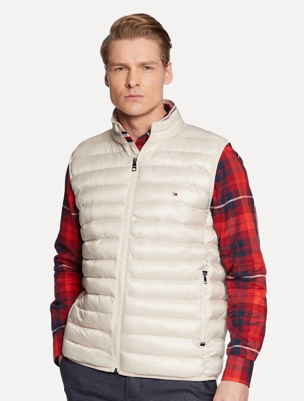Colete Tommy Hilfiger Masculino Térmico Packable Circular Cáqui Claro