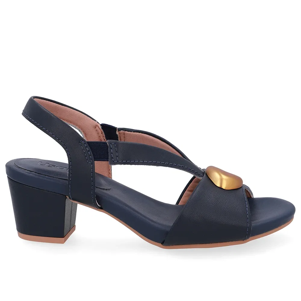 Sandália Bico Redondo Couro Azul Enfeite — imagem 1