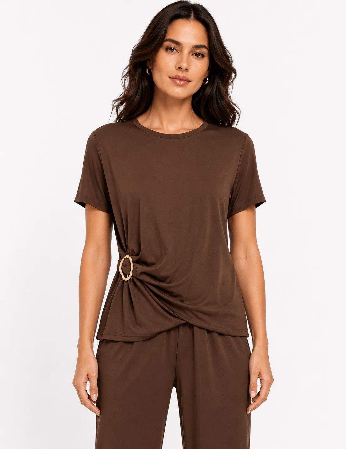 Blusa Ampla Fivela Lateral - Marrom