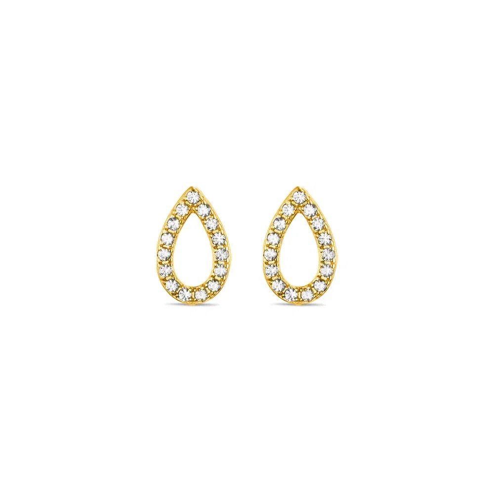 Brinco Life Gota Prata Banho em Ouro Amarelo Cravejado