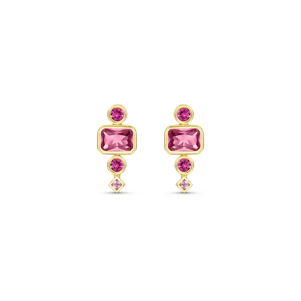 Brinco Life Cora em Prata 925 com Banho de Ouro Amarelo 18k com Pedra Rosa — imagem 1
