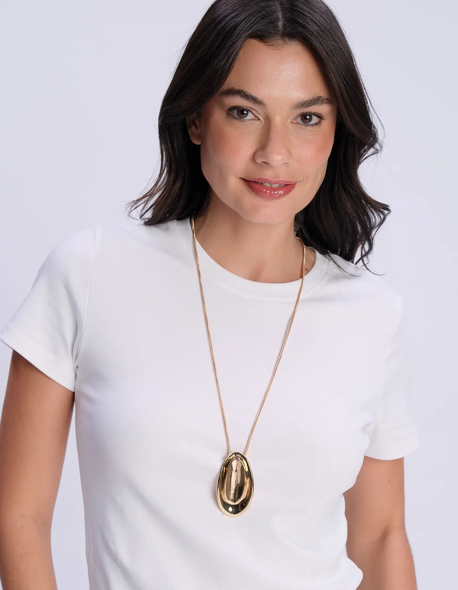 Colar Longo Pingente Oval - Dourado
