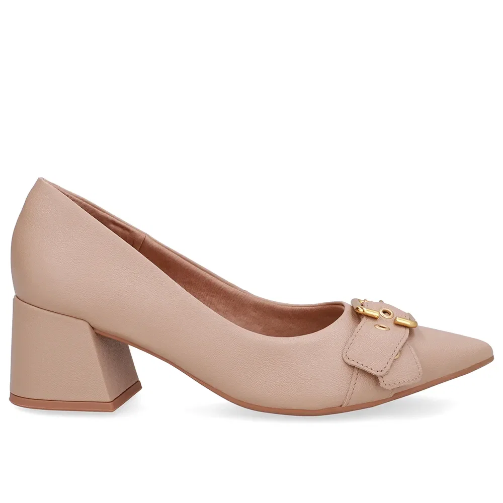 Scarpin Bege Salto Bico Fino Fivela — imagem 1