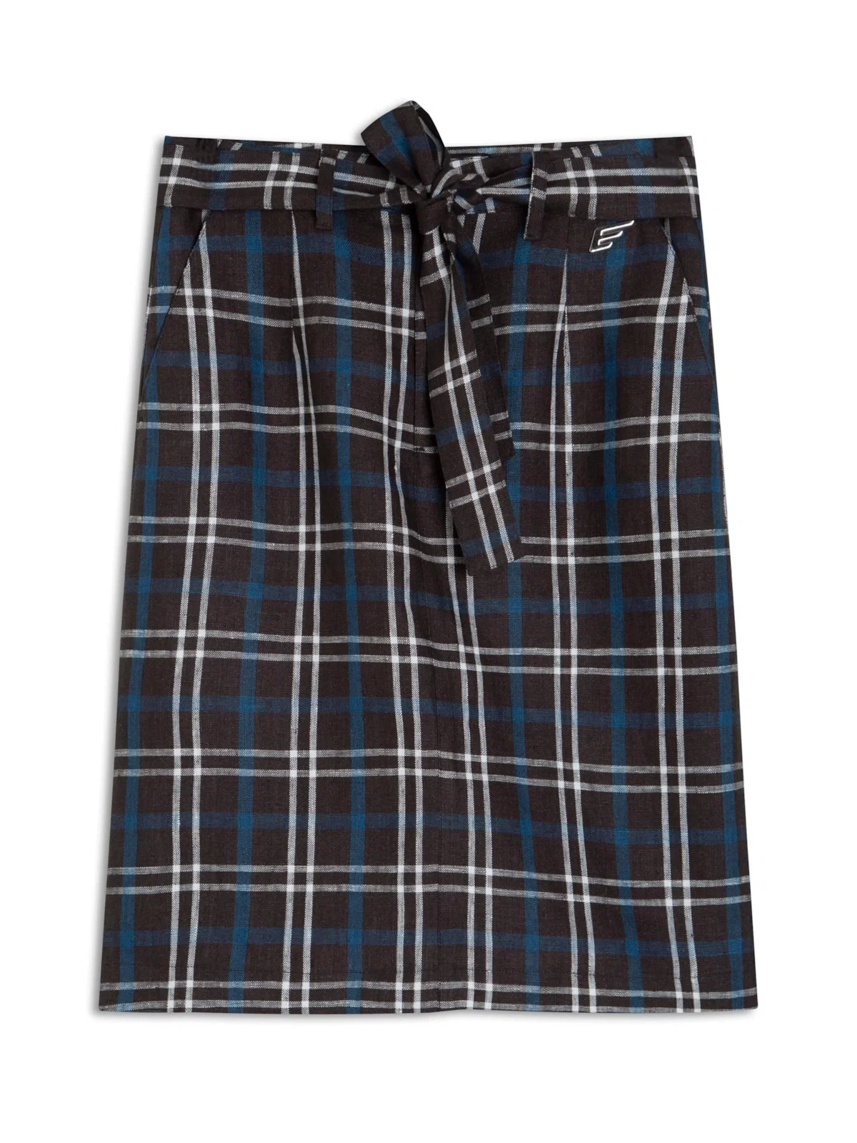 Saia Plaid Straight Midi Faixa Preto