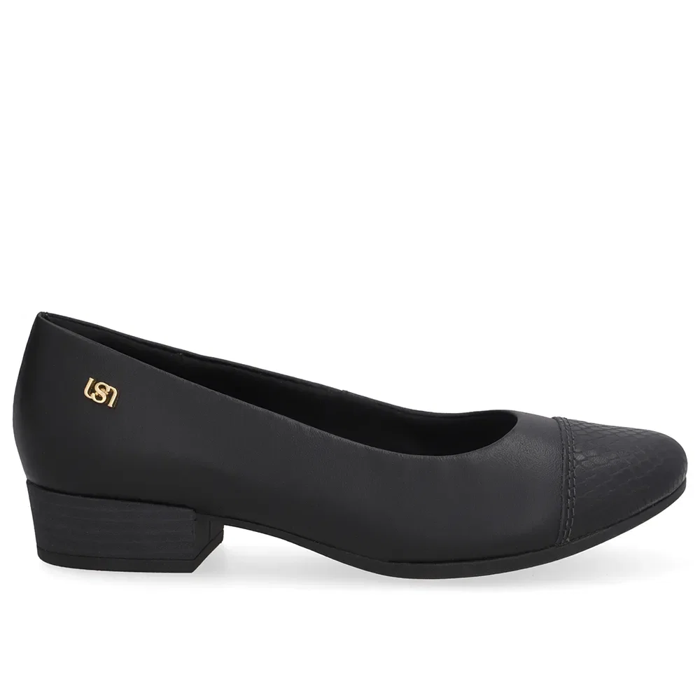 Scarpin Preto Salto Bloco Couro — imagem 1
