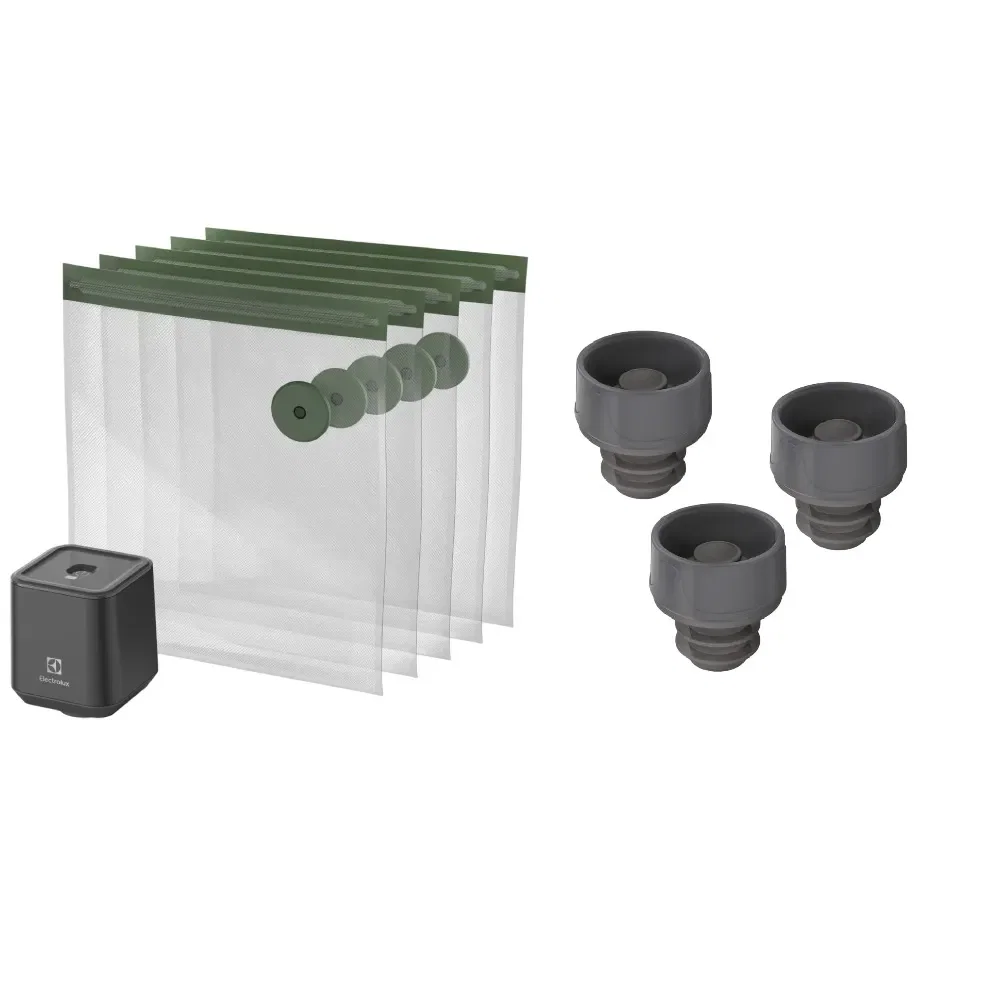 Kit Rolhas de Vinho para Fechamento a Vácuo 03 Unidades + Seladora a Vácuo com 5 Sacos Herméticos Reutilizáveis Electrolux — imagem 1