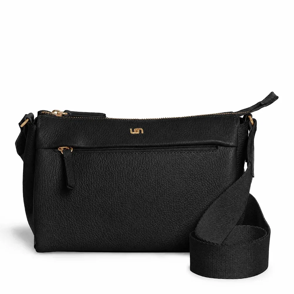 Bolsa Tiracolo Em Couro Preto Com Bolso Frontal — imagem 1