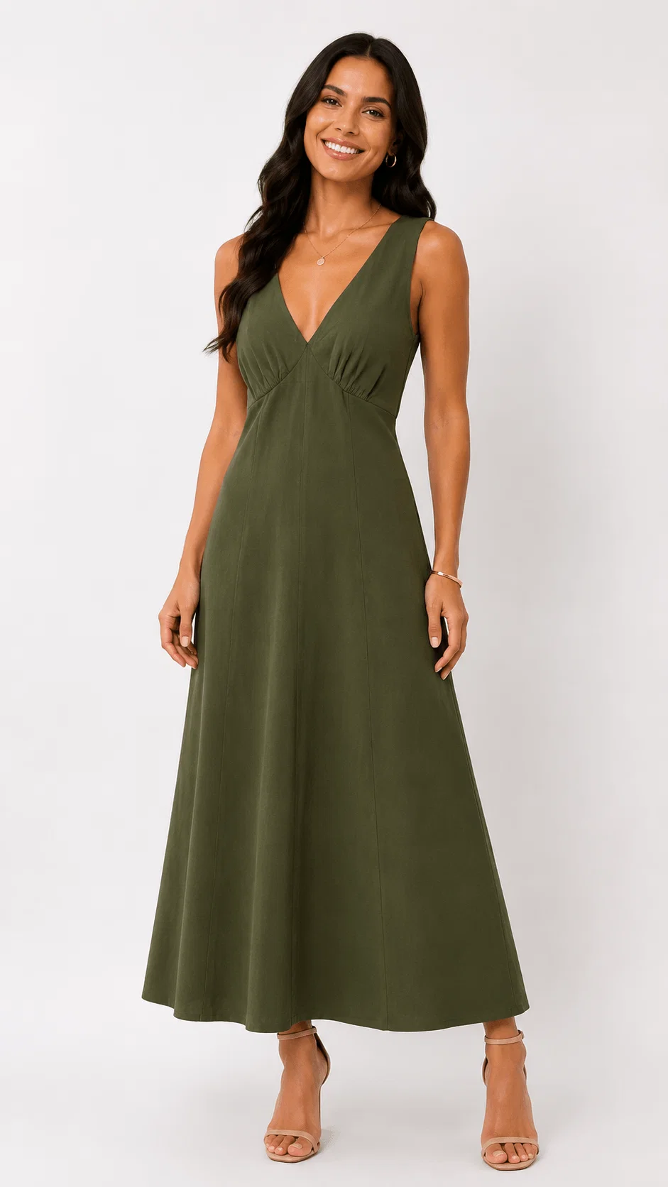 Vestido Midi Decote v - Verde