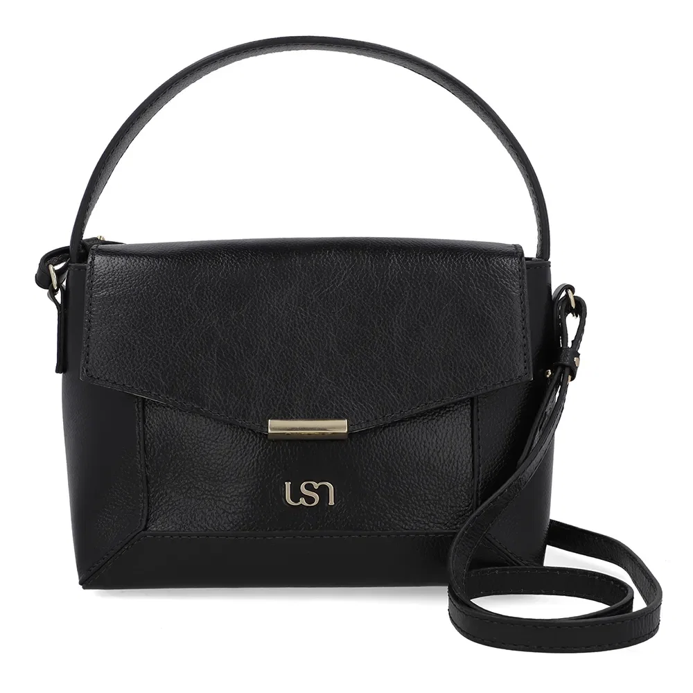 Bolsa Tote Couro Preta Alça Mão — imagem 1