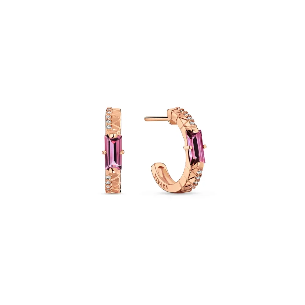 Argola Icona em Ouro Rosé 18k com Turmalina Rosa e Diamantes 0,10ct, 15mm — imagem 1