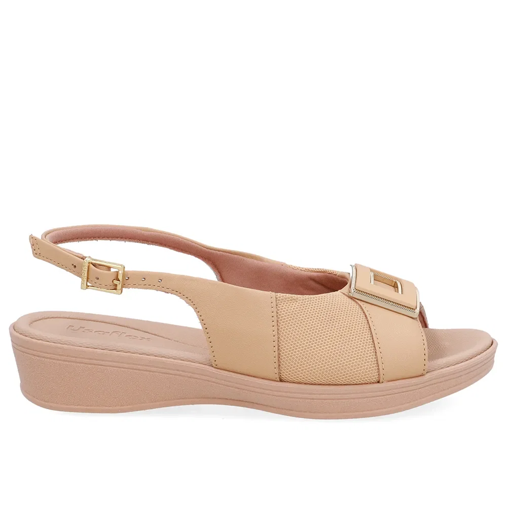 Slingback Bege Creme Salto Anabela Couro — imagem 1