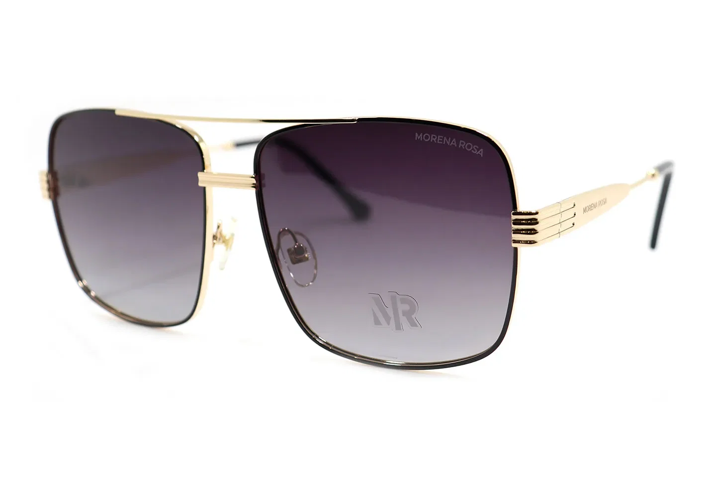 Óculos Morena Rosa Quadrado Detalhe Haste Dourado