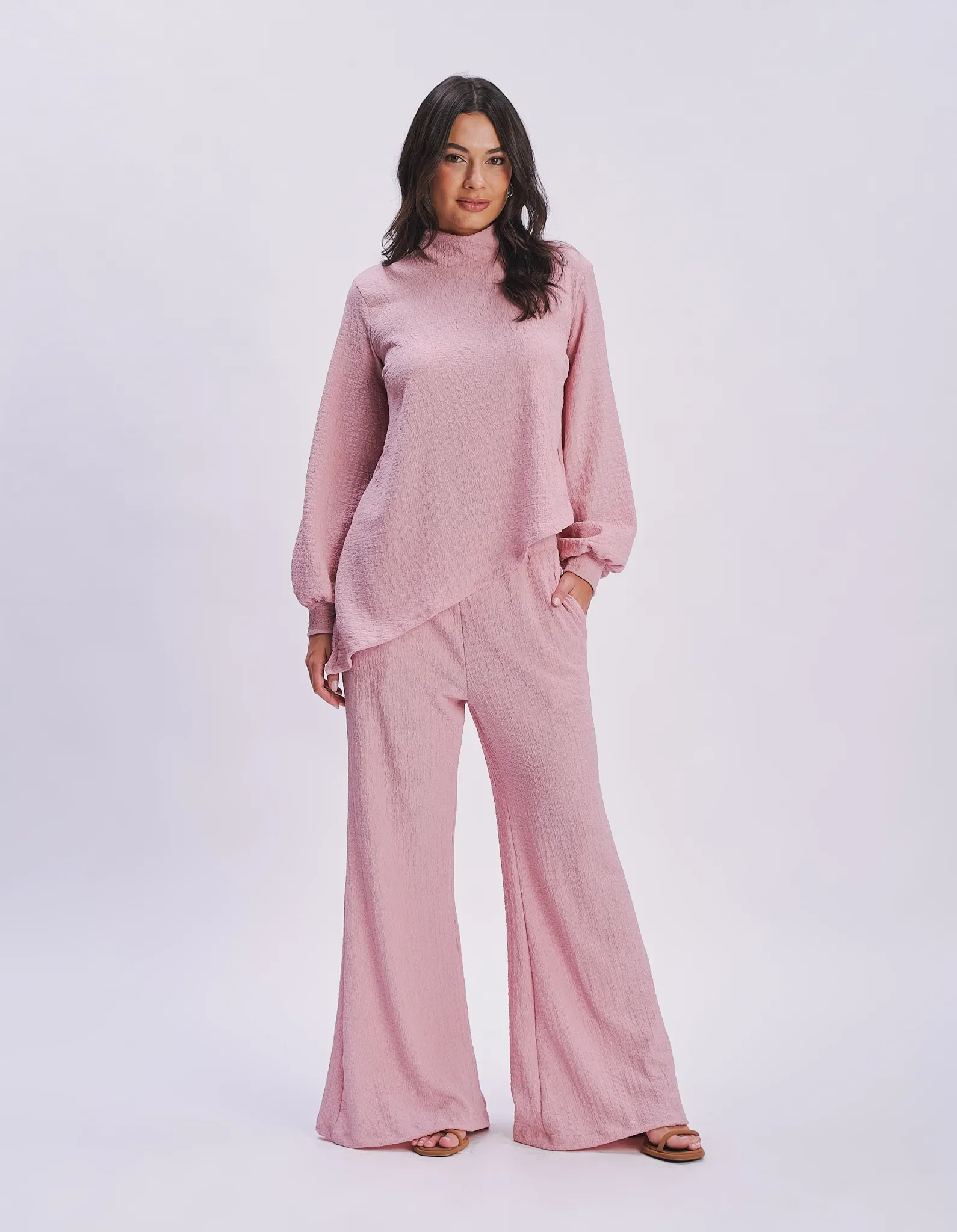 Calça Pantalona Malha Texturizada - Rosa — imagem 1