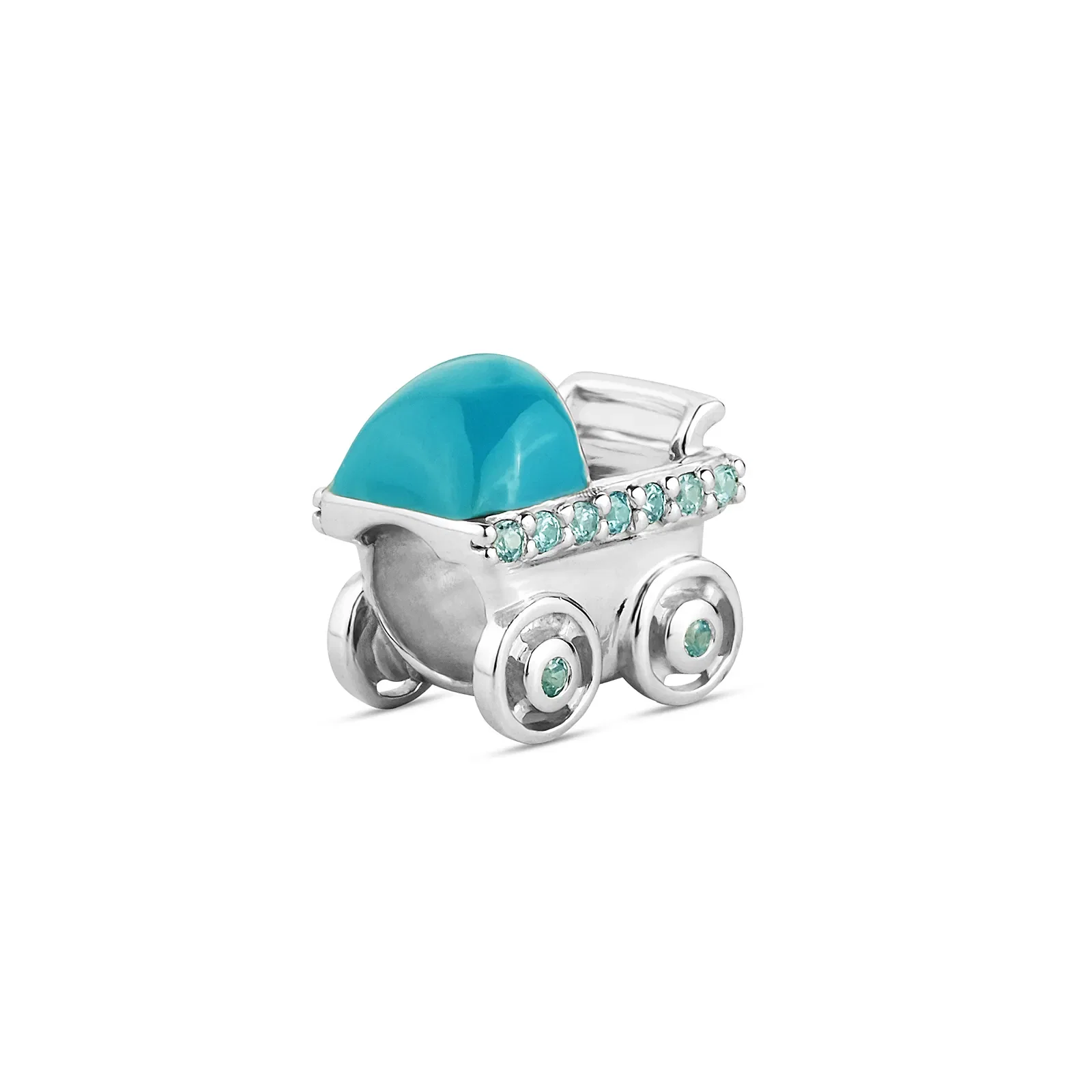 Separador Life Carrinho de Bebê Menino em Prata 925 com Esmalte