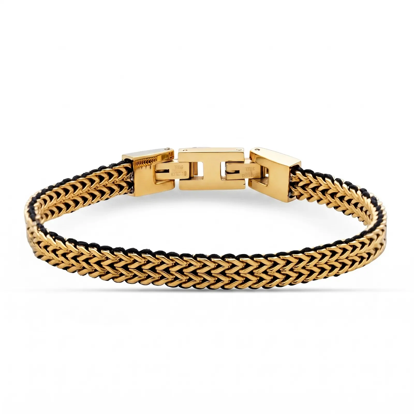 Bracelete Life Masculino em Aço Dourado e Corda Preta