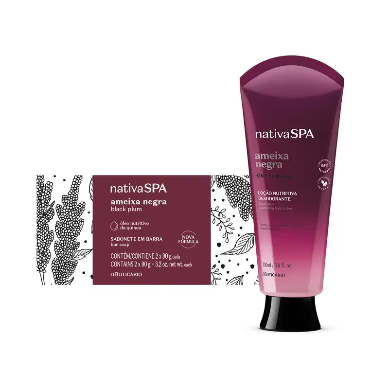 Combo Nativa SPA Ameixa Negra: Loção Nutritiva 200ml + Sabonetes em Barra 2x90g
