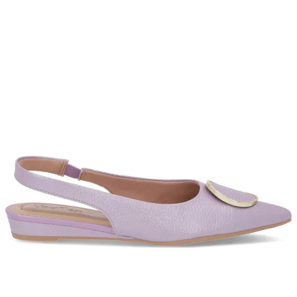 Slingback Lilás Perolado Salto Anabela Couro Enfeite