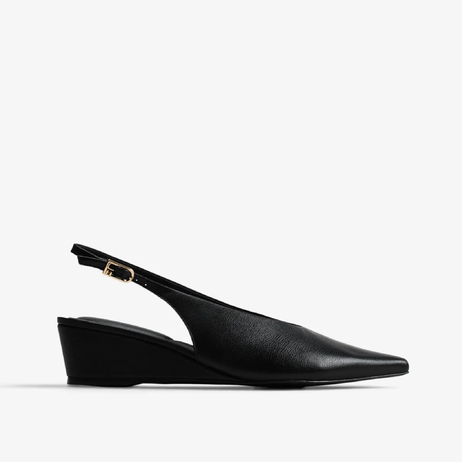 Slingback Salto Anabela Preto Couro