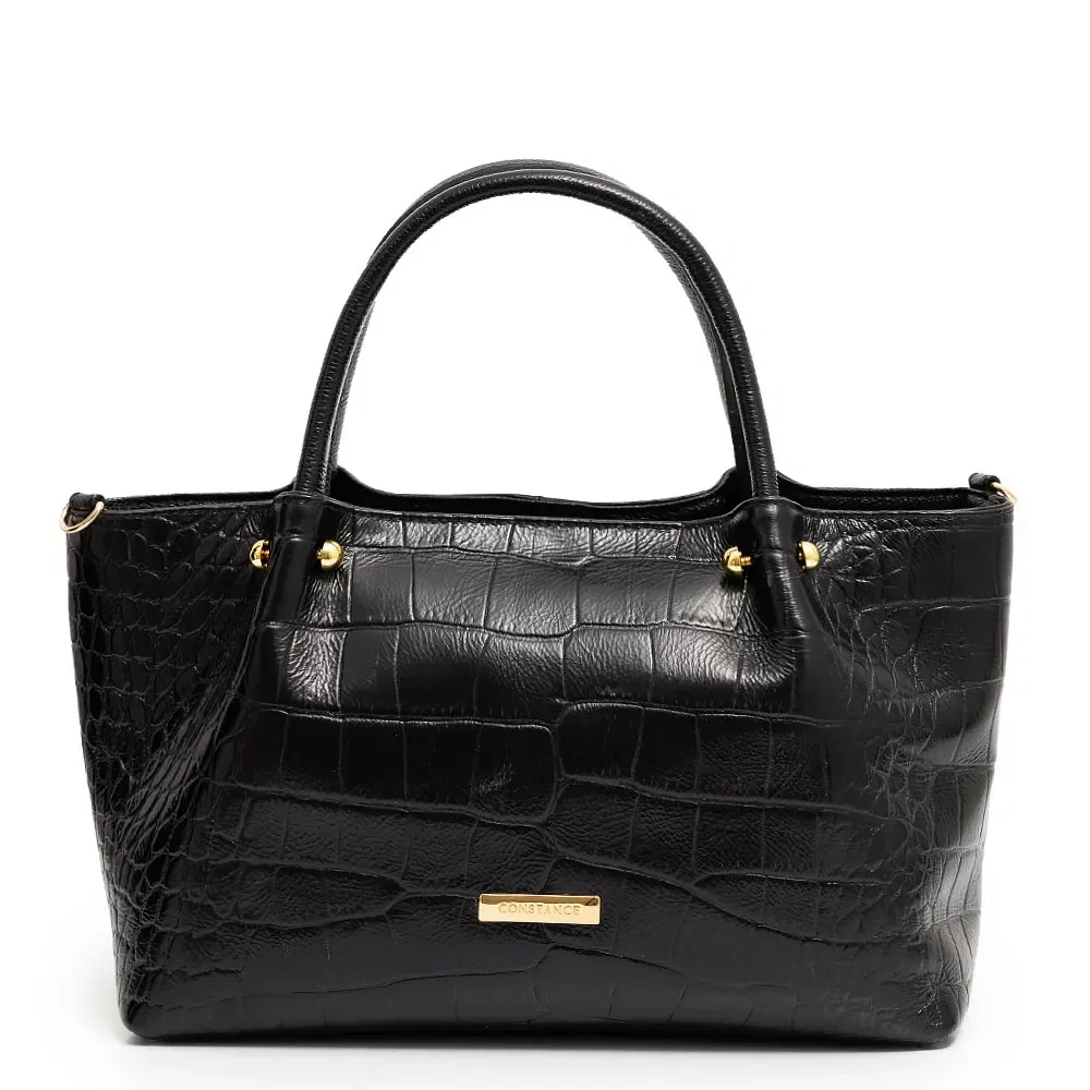 Bolsa Tote Preta Couro Enfeite
