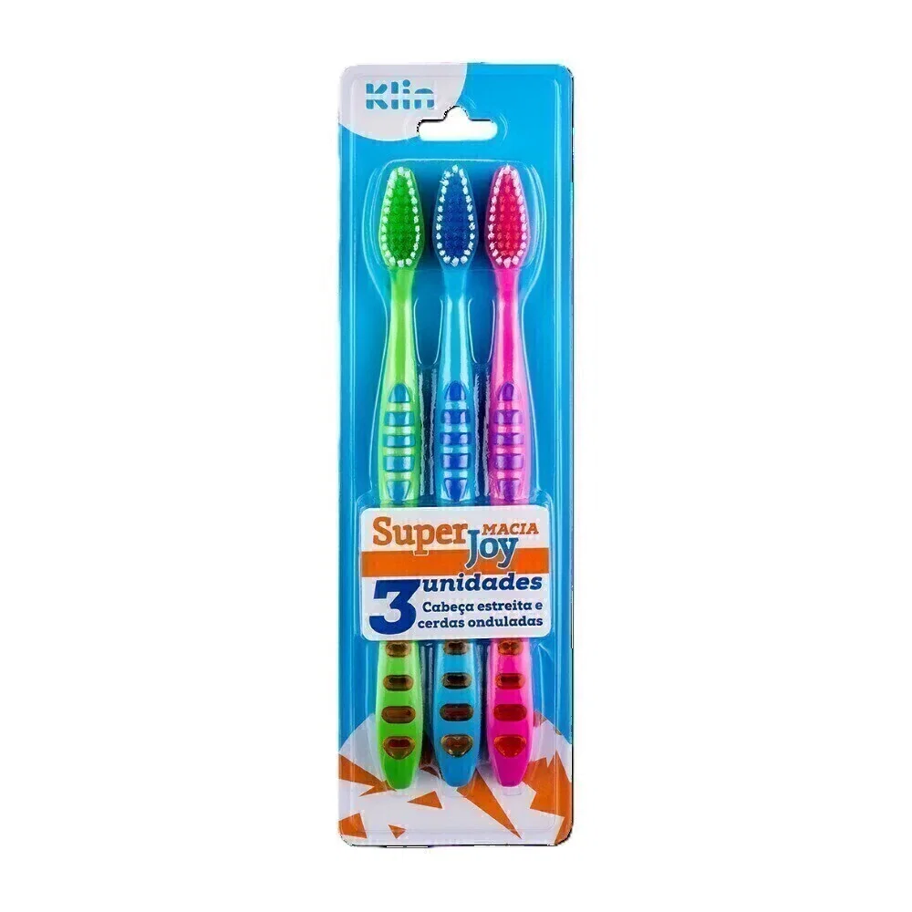 Kit 3 Escovas Dentais Klin Super Joy Macias