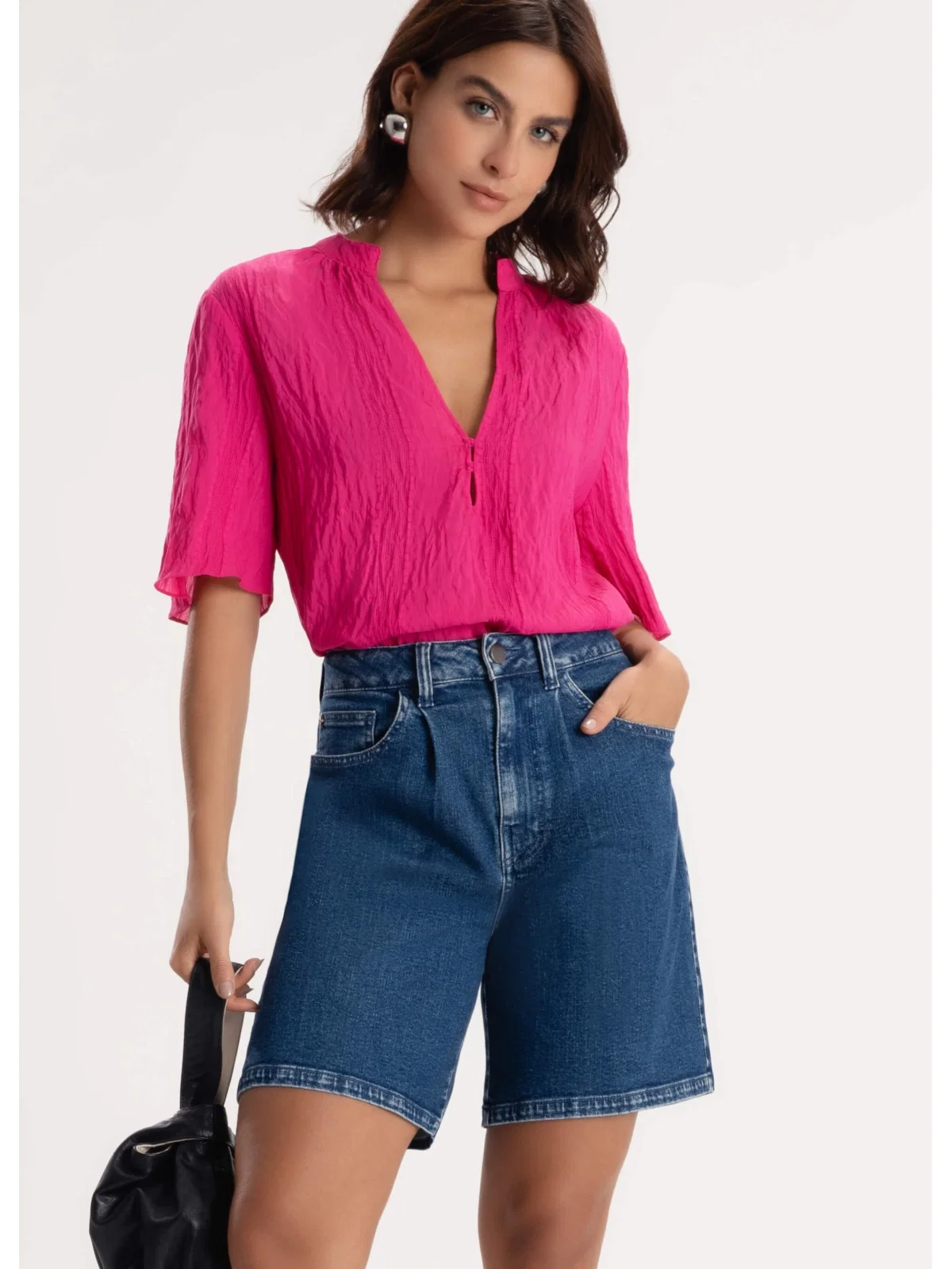 Short Jeans Dark Forest Mom 375-Lav.Medio C/Luvinha