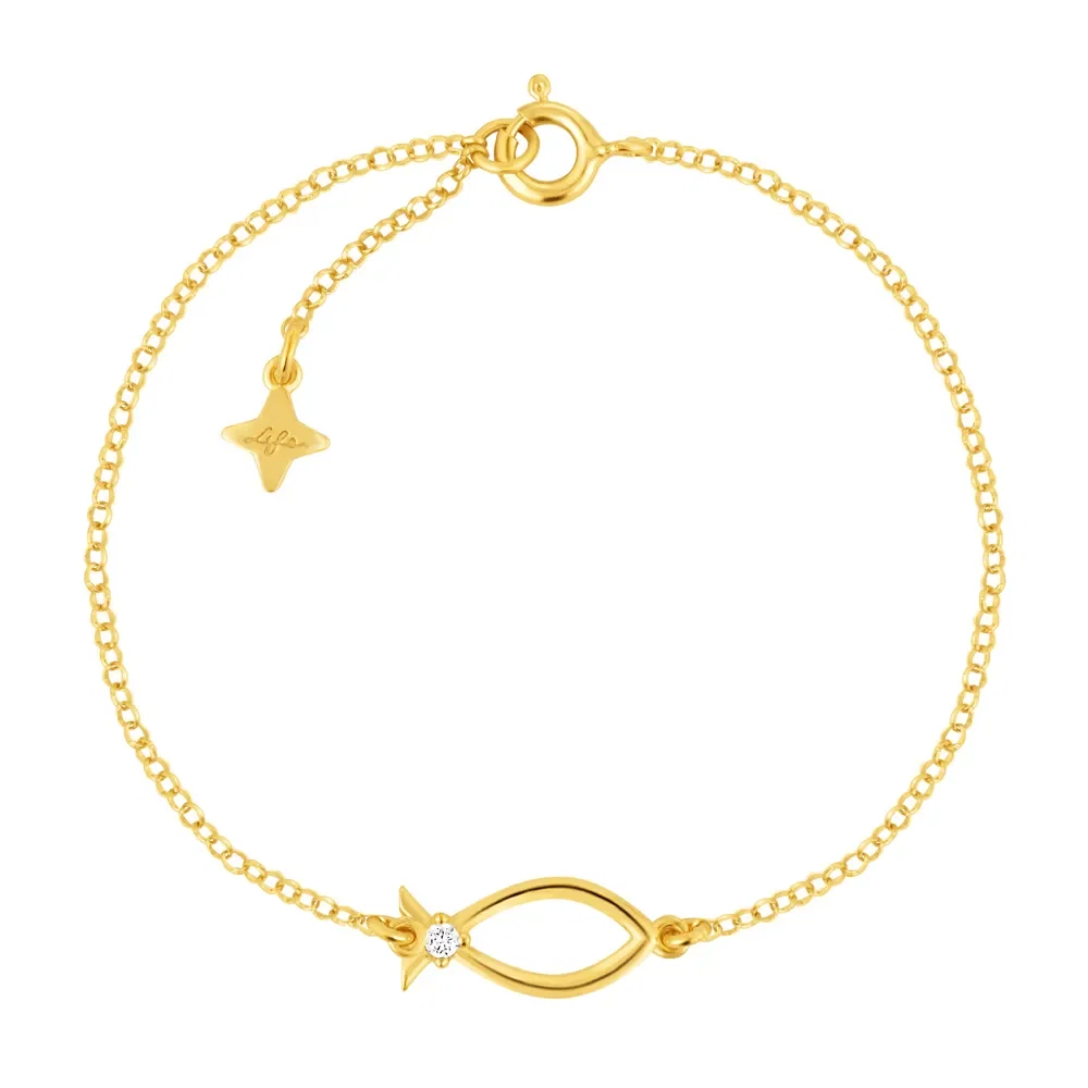 Pulseira Life Religião Peixe Cristão em Prata 925 com Banho de Ouro Amarelo 18k e Pedras Incolores — imagem 1