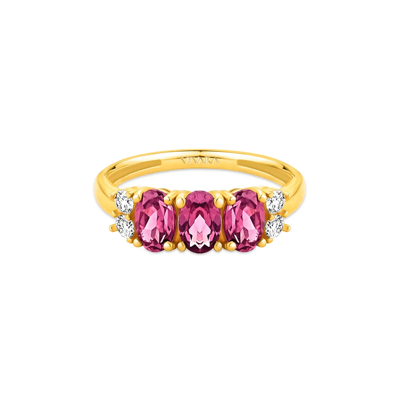 Anel Duquesa em Ouro Amarelo 18k com Rodolitas e Diamantes 0,18 ct