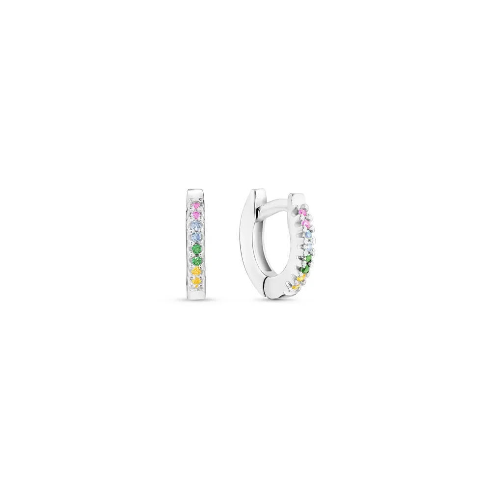 Argola Life Pavê em Prata 925 com Pedras Coloridas, 7mm — imagem 1