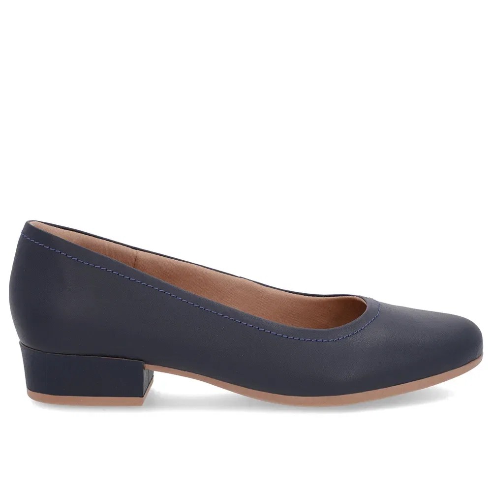 Scarpin Azul Couro Bico Redondo