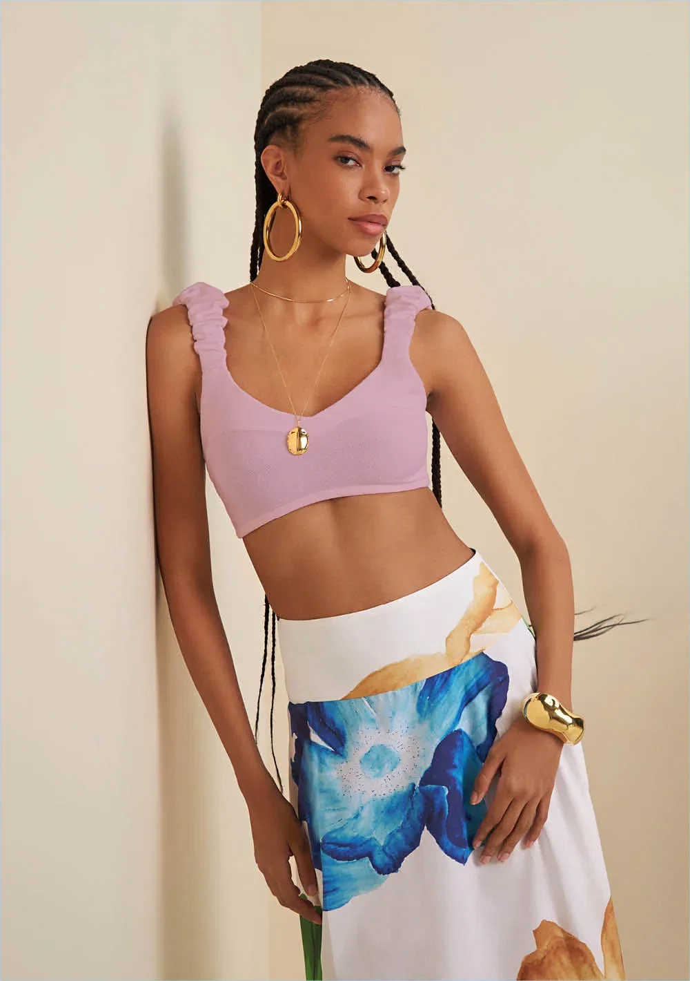 Blusa Morena Rosa Decote Redondo Alça Tricot Lilas