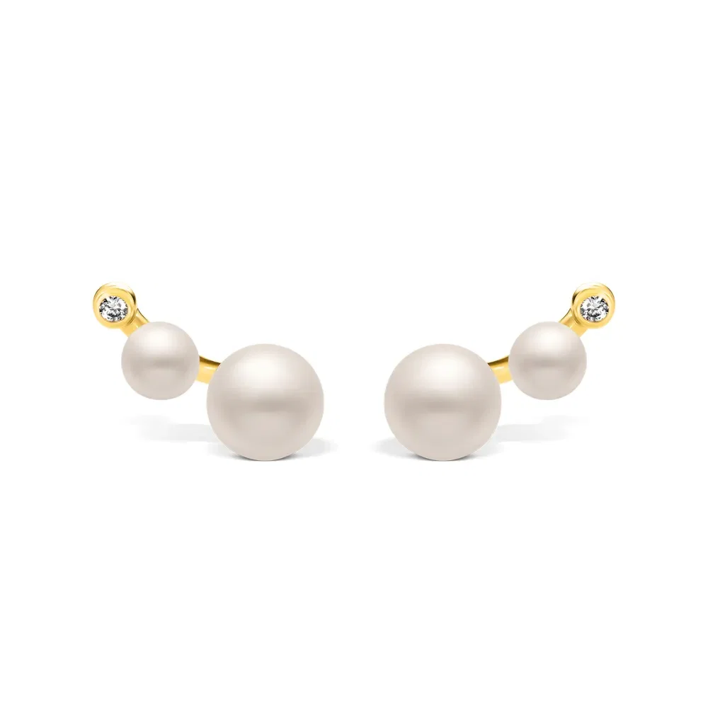 Brinco Ear cuff Una em Ouro Amarelo 18k com Pérolas e Diamante — imagem 1