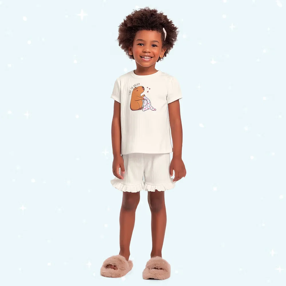 Conjunto pijama infantil blusa e short capivara brilha no escuro — imagem 1