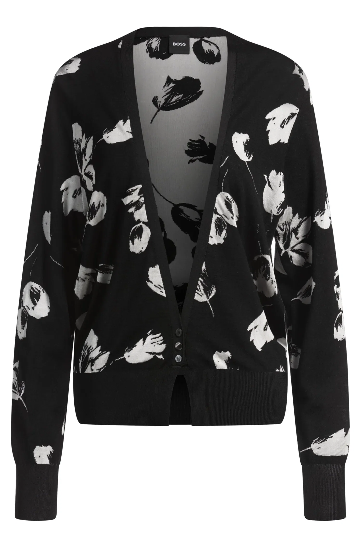 Cardigan Em Lã Merino Com Jacquard De Tulipa — imagem 1