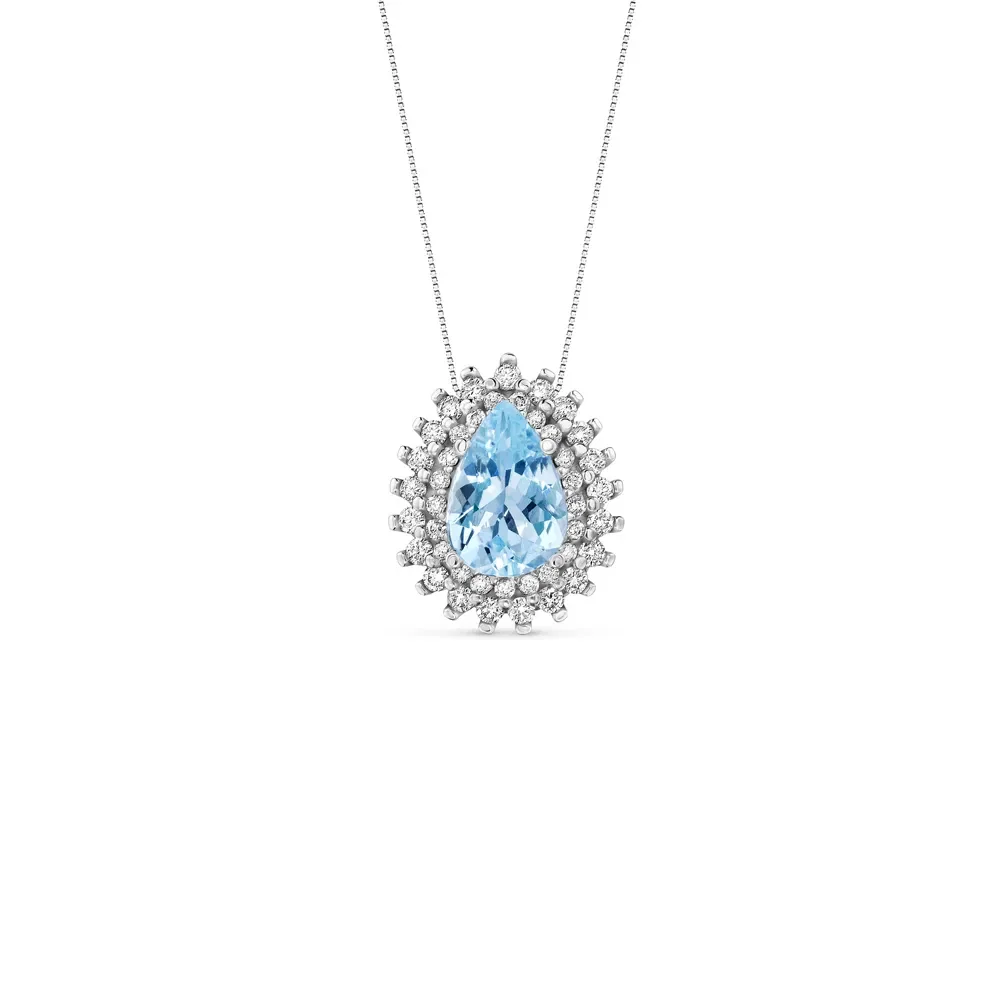 Pingente Clássico em Ouro Branco 18k com Água Marinha e Diamantes, 13mm — imagem 1