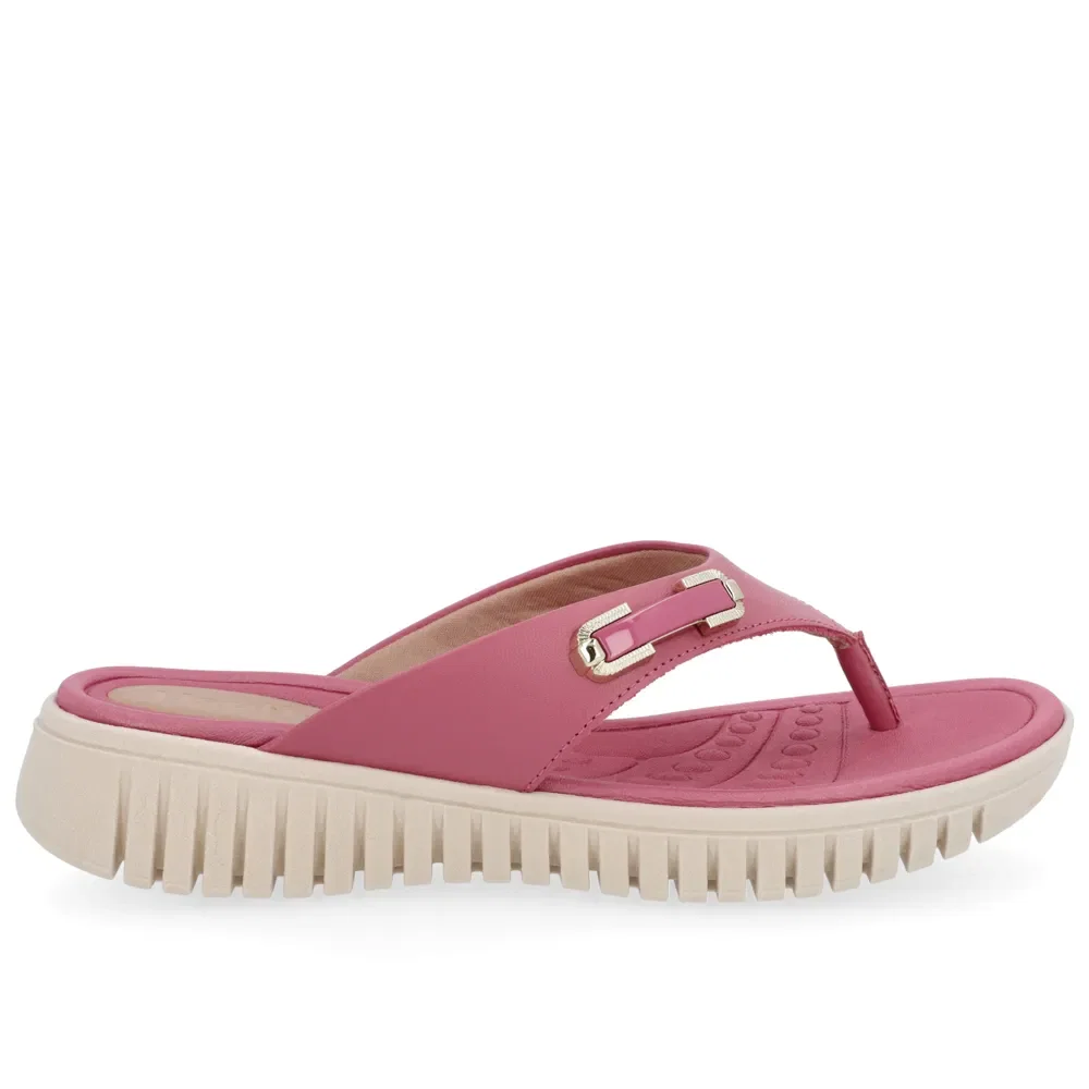 Chinelo Salto Plataforma Couro Rosa Enfeite — imagem 1