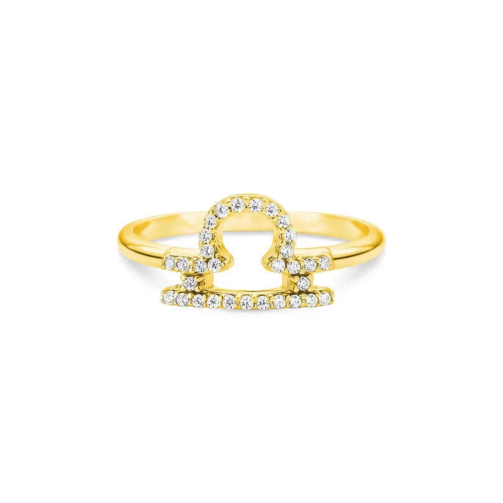 Anel Life Signo Libra em Prata 925 com Banho de Ouro Amarelo 18k e Pedras Incolores — imagem 1