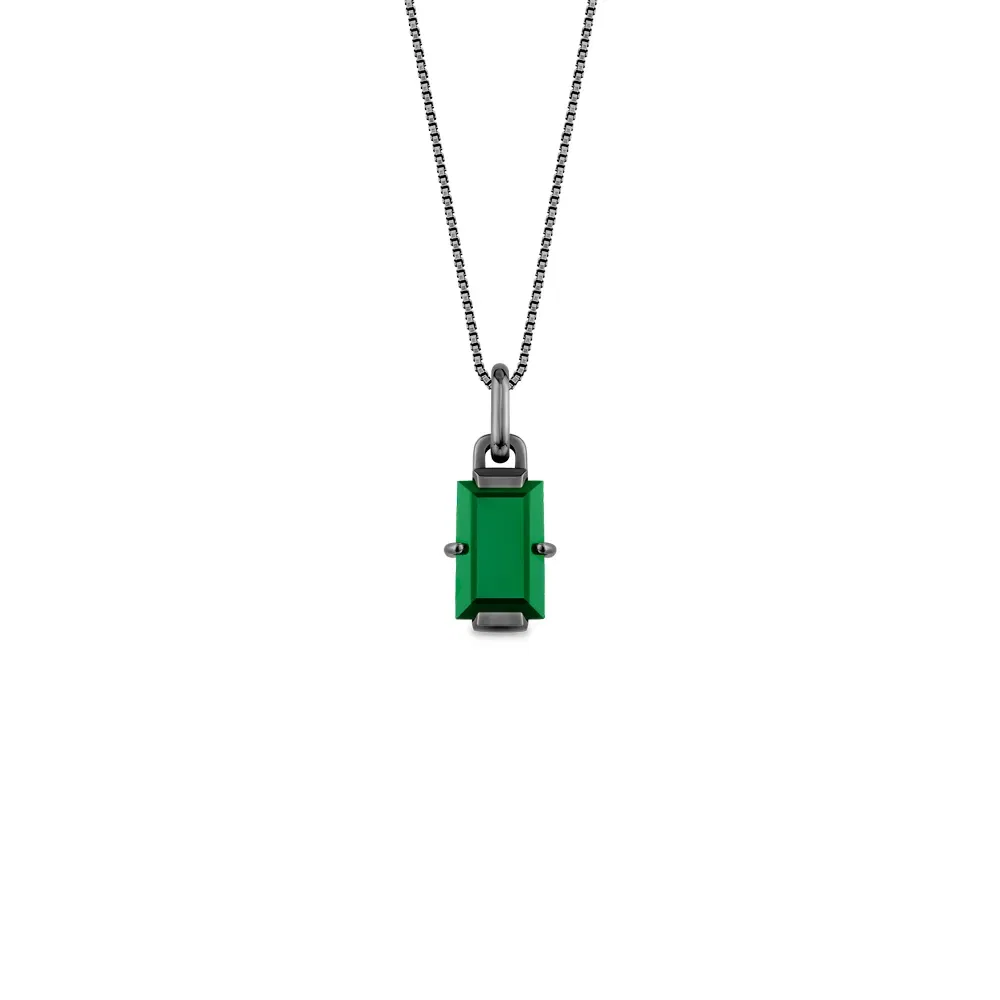 Pingente Black Iron Man em Prata 925 com Ródio Negro e Calcedônia Verde, 21mm