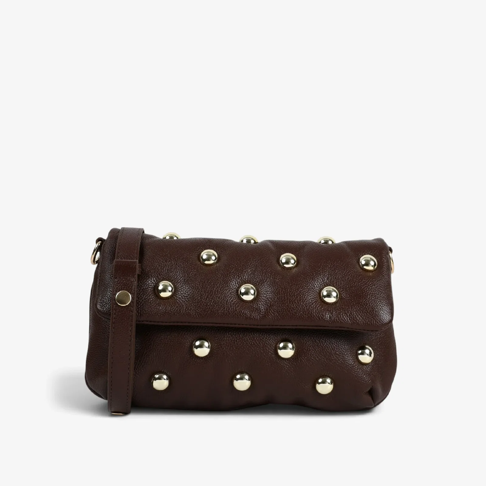 Bolsa Transversal Marrom Café Tachas Couro — imagem 1
