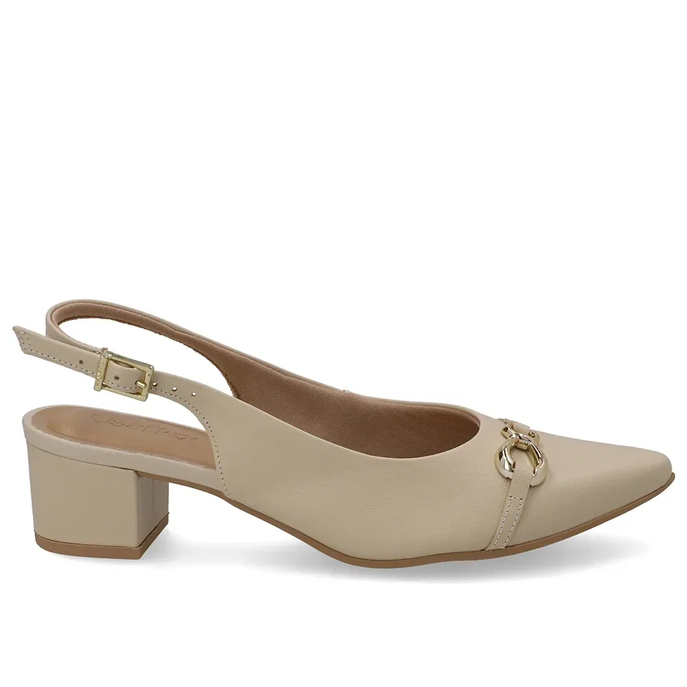 Slingback Couro Bege Top Bico Fino — imagem 1