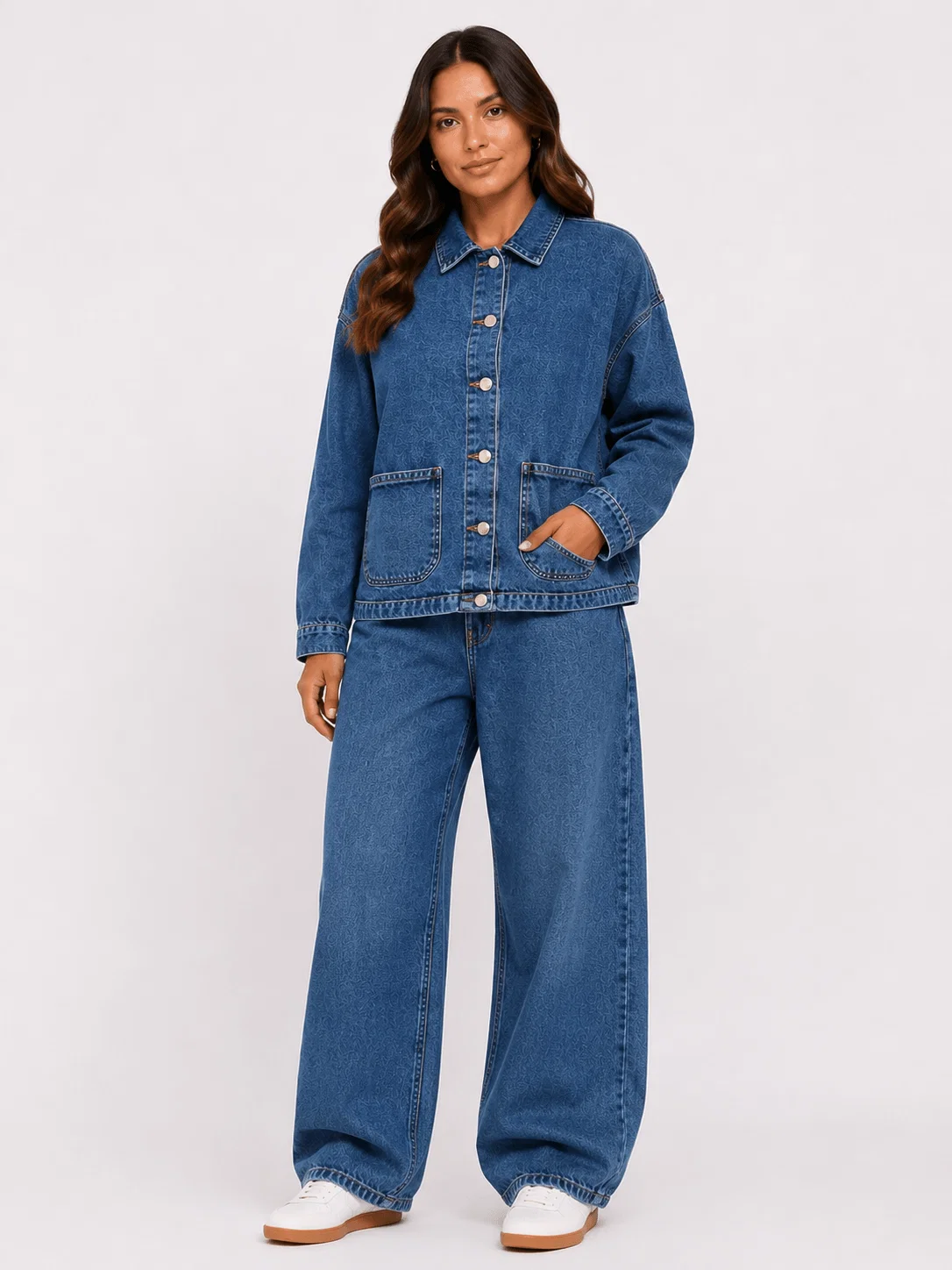 Jaqueta Jeans Detalhe Listras - Denim Medio — imagem 1