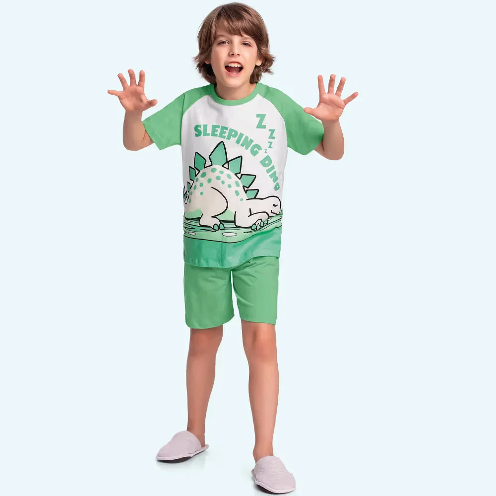 Conjunto pijama camiseta e bermuda dino — imagem 1
