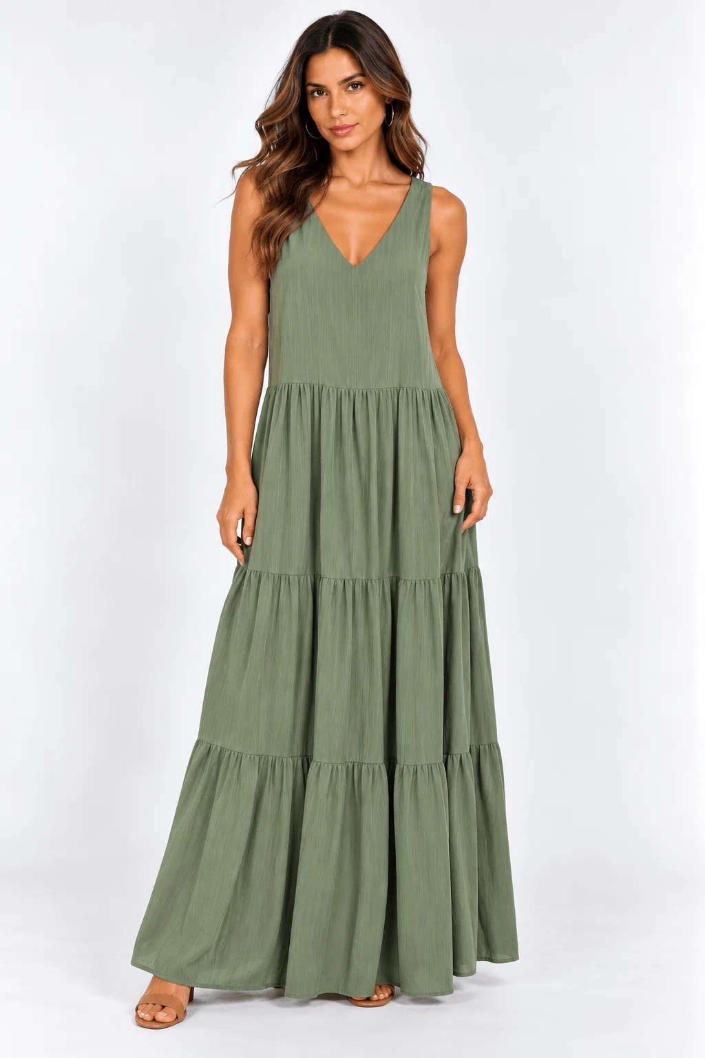 Vestido Midi Alça Larga Com Marias - Verde Claro