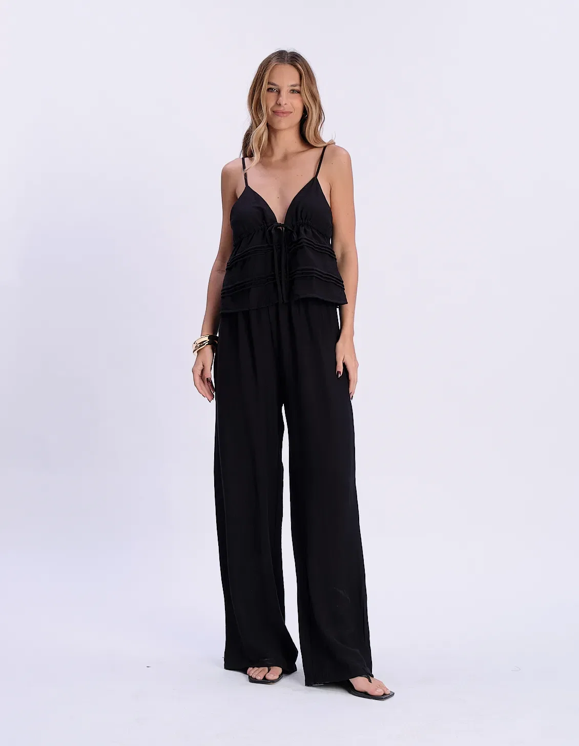 Conjunto Bata Amarração e Calça - Preto