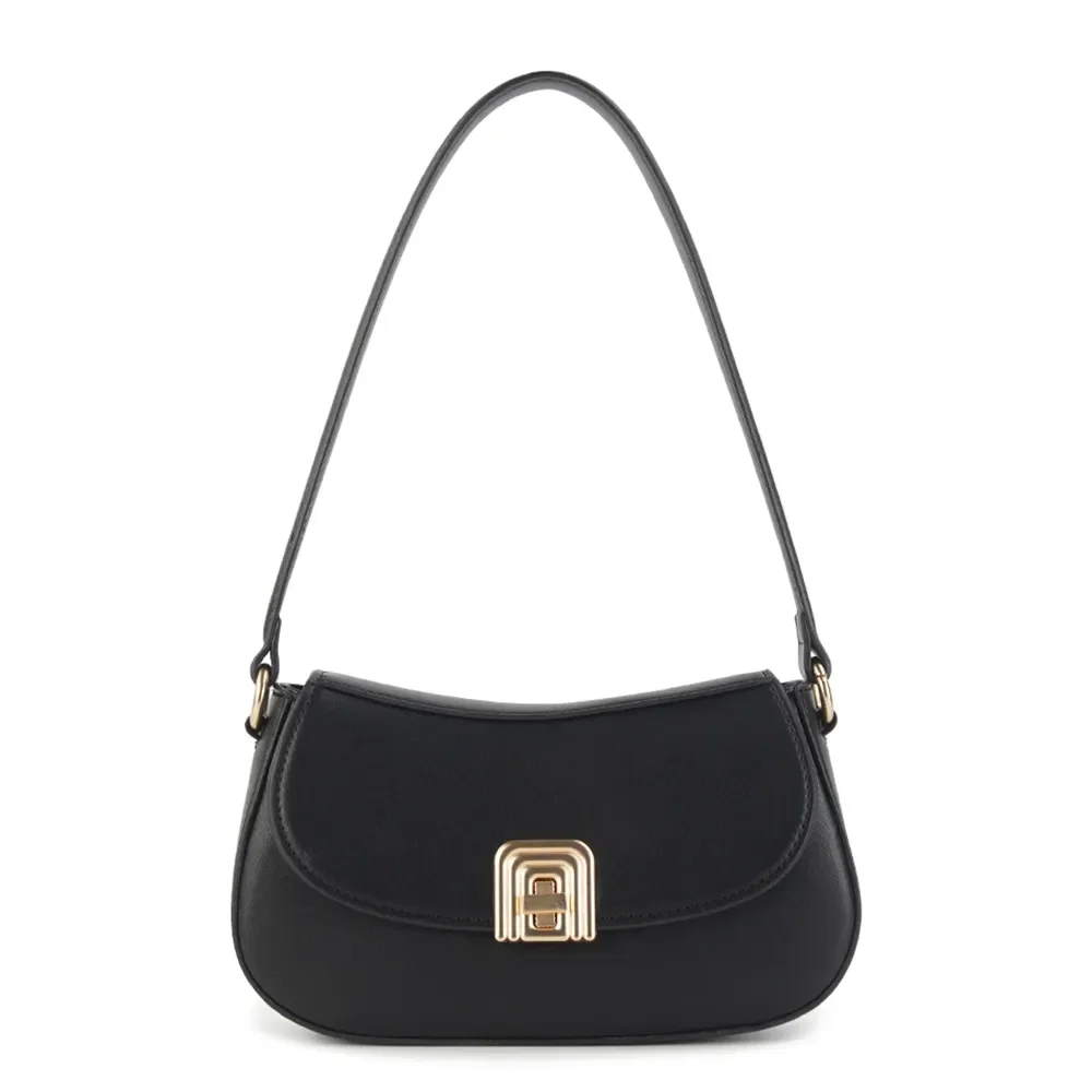 Bolsa de Ombro Fecho Decorativo Preta