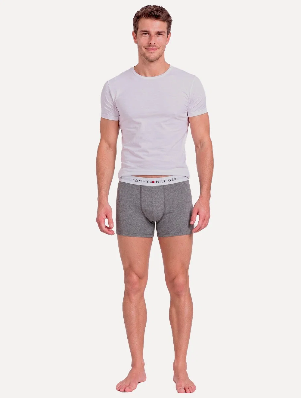 Cueca Tommy Hilfiger Masculina Cotton Stretch Trunk Preta Cinza Grafite Pack 3UN