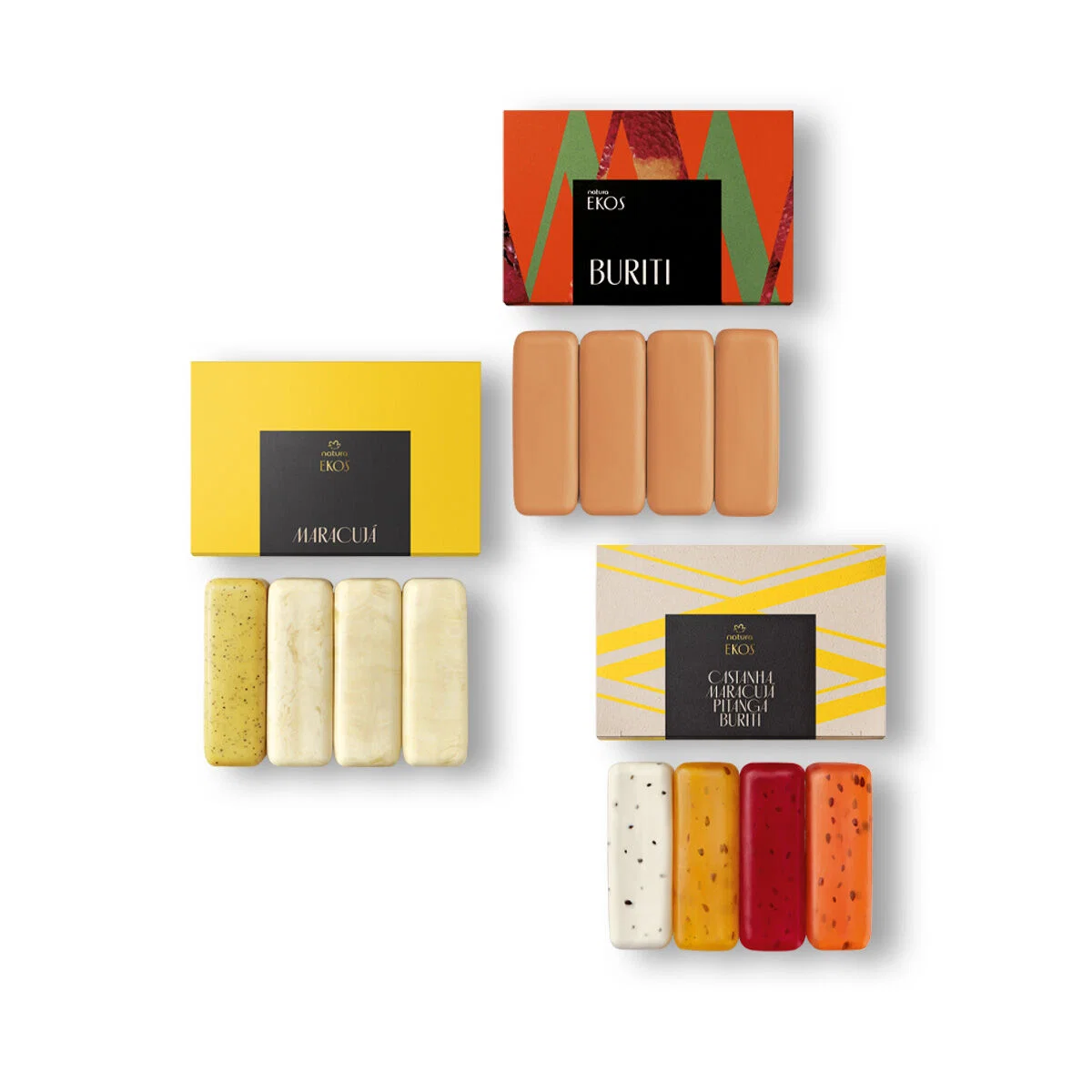 Kit Sabonetes em Barra Cremosos e Esfoliantes Puro Vegetal Ekos Maracujá + Sabonetes em Barra Puro Vegetal Cremosos e Esfoliantes Refrescantes Ekos + Sabonetes em Barra Cremosos Puro Vegetal Buriti 12