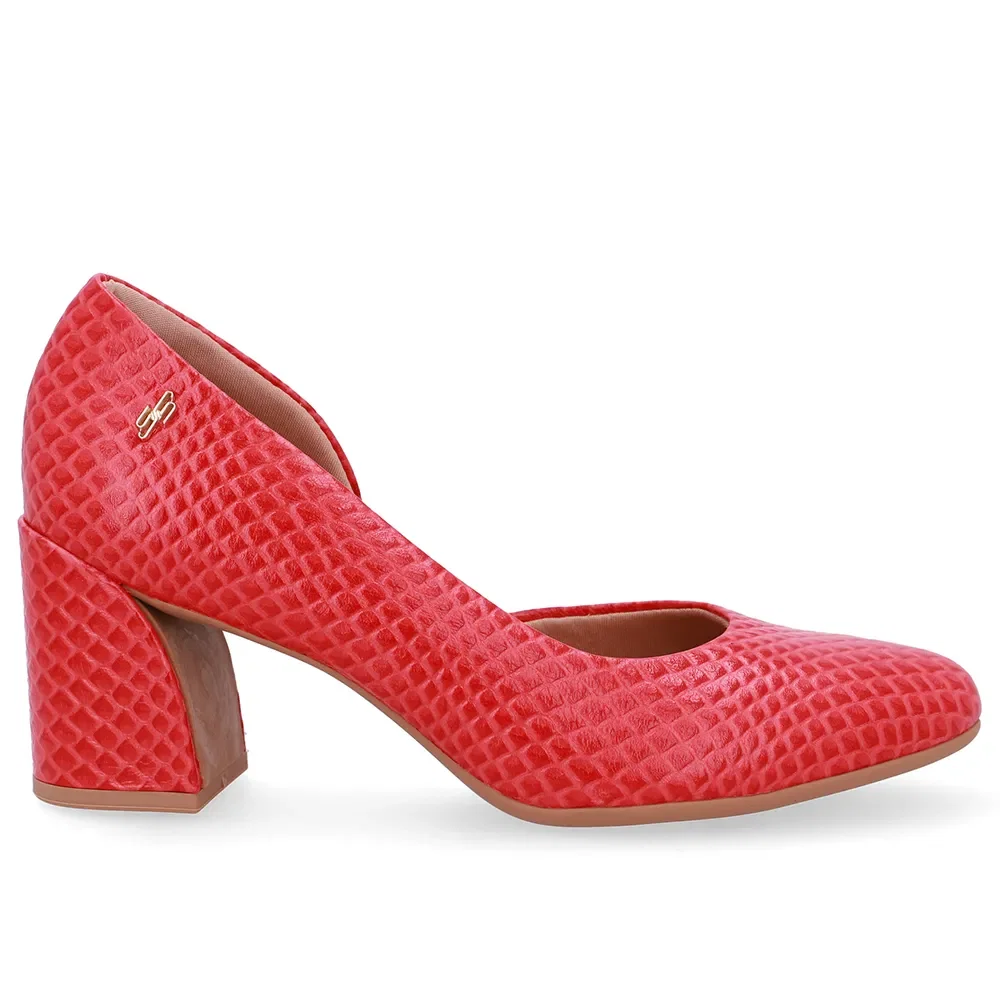 Scarpin Vermelho Couro Recorte Lateral — imagem 1