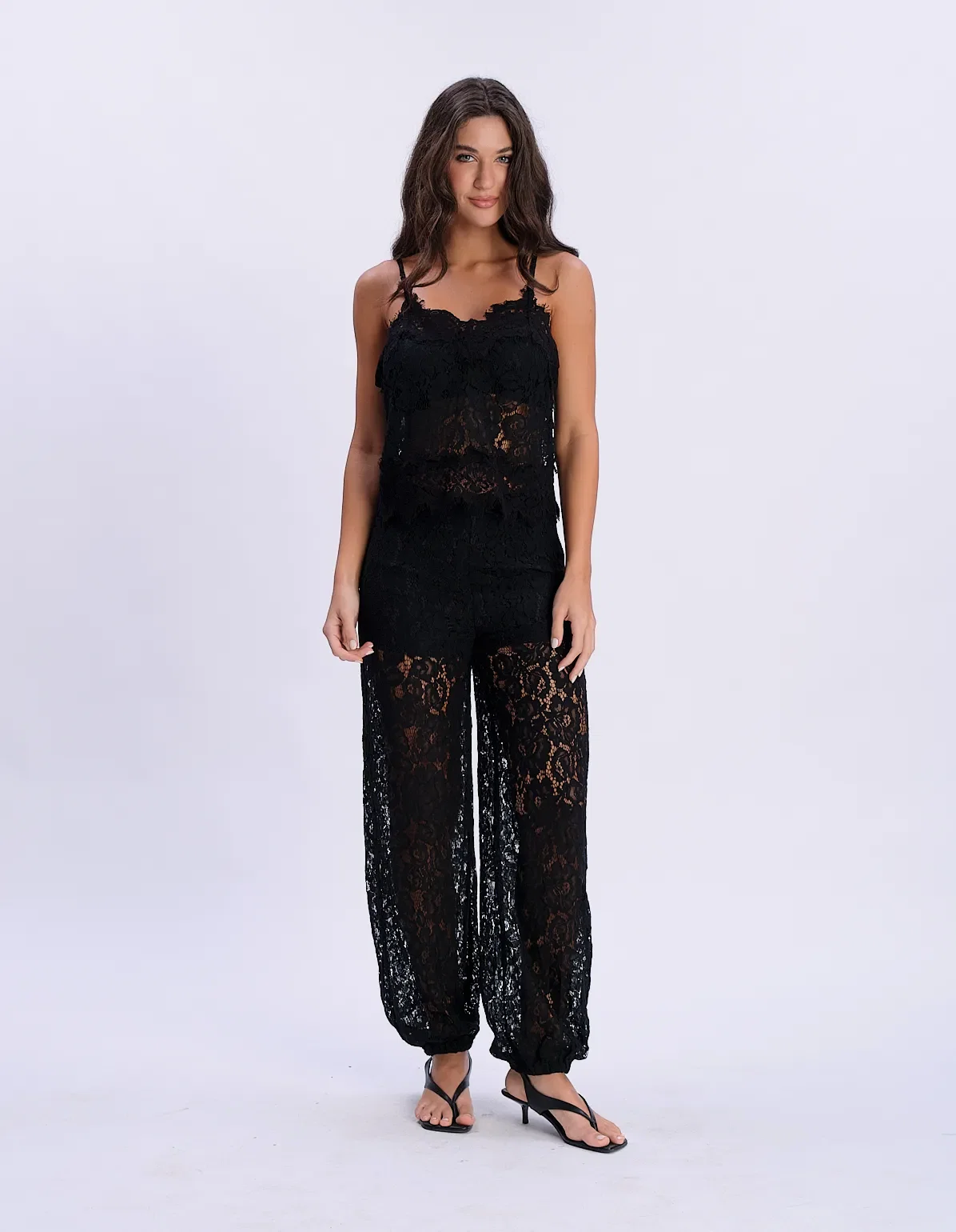Conjunto Blusa de Calça Com Renda - Preto