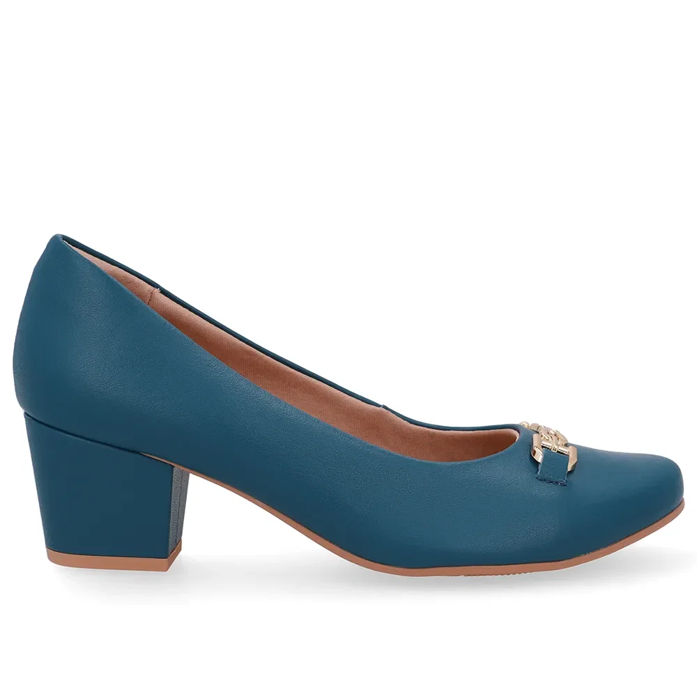 Scarpin Couro Azul Detalhe Bridão