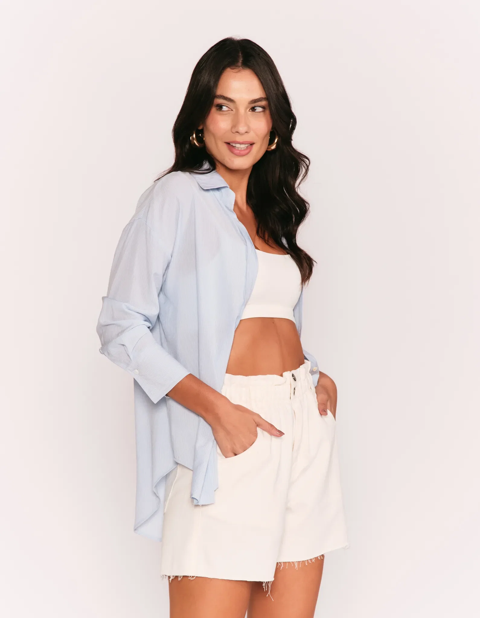 Camisa Manga Longa Listrada - Azul — imagem 1